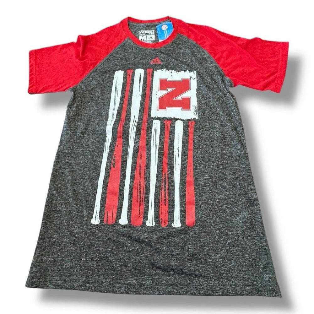 NWT Adidas Nebraska Huskers Reverse Retro Baseball 2 Hit T-shirt Women’s Size M